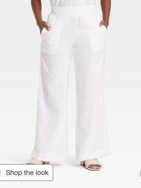 A New Day Wide-Leg Elastic Waist White Linen Pants NWT